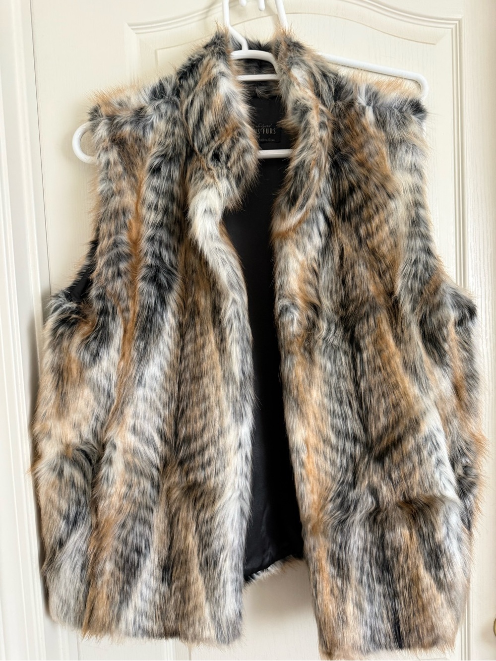 Fabulous Furs Mixed-Tone Faux Fur Vest in Taupe, Black & Cream